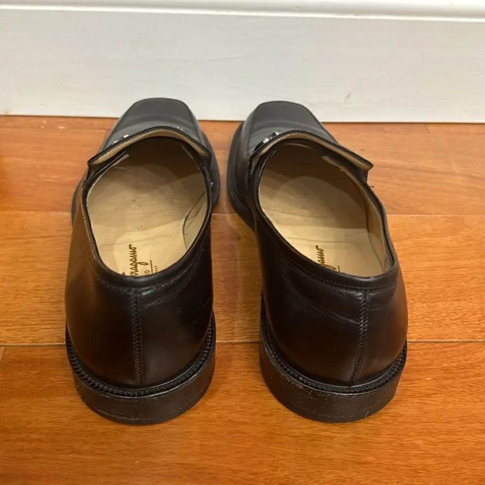 Salvatore Ferragamo Pompei Loafer Black Leather‎ Mens Size 9.5 B